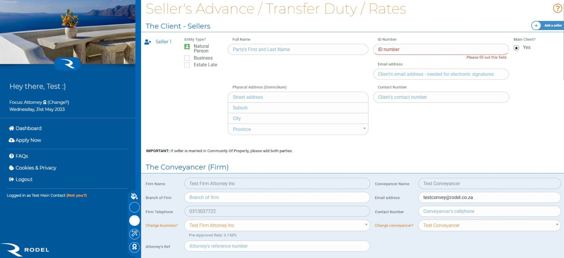 Application form - Seller advance