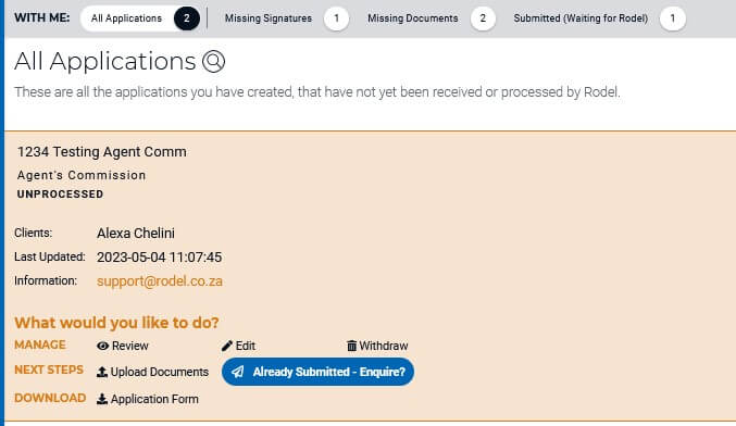 Withdraw application