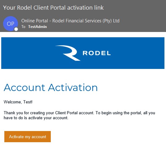 Account activation email